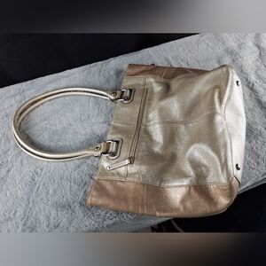 Tignanello Metallic Gold & Bronze Leather Tote Bag – Pebbled Leather, Multi-Pock